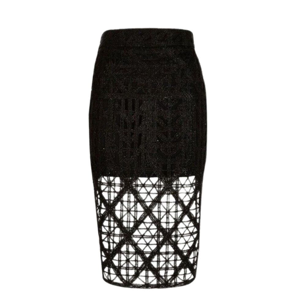River Island NWT Black Metallic Lace Overlay Slim Pencil Skirt Size 6